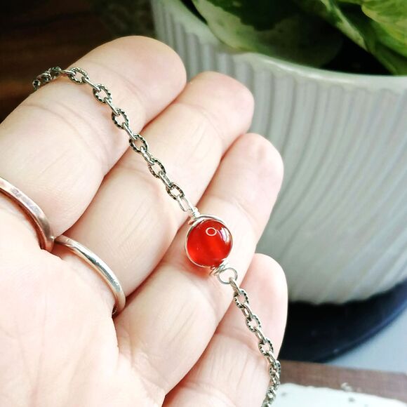 Carnelian Crystal Bracelet Anklet, Gemstone Jewelry Accessories 9" - Picture 3 of 3